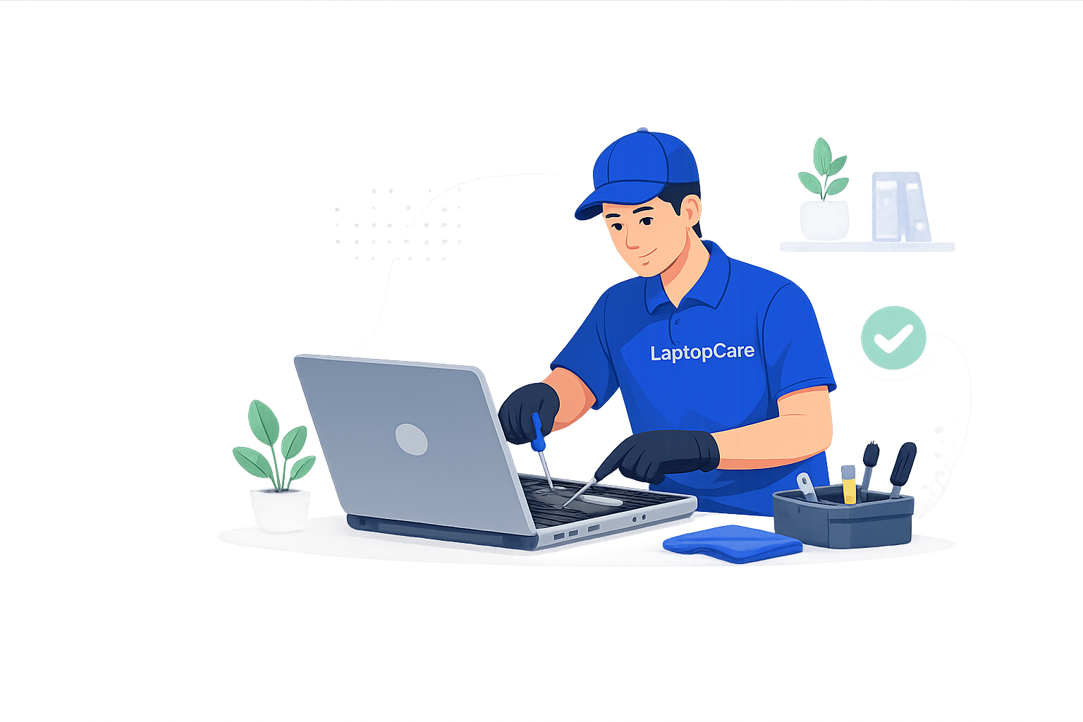 Laptop technician servicing a laptop